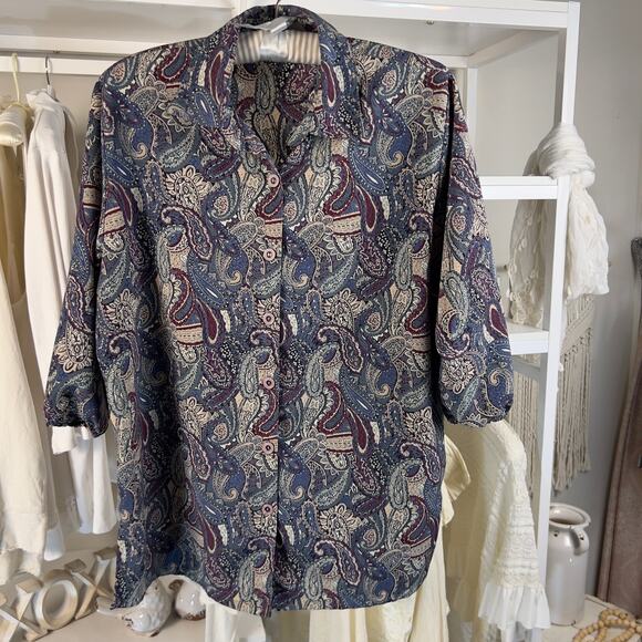 LaChemise women's plus size 2X paisley blue purple button up blouse #2961 - Picture 1 of 5